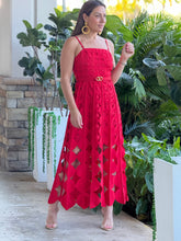 Load image into Gallery viewer, “Georgina” Sleeveless Belted Laser Cut Maxi Dress
