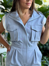 Load image into Gallery viewer, Chloe&quot; Chest Flap Pockets And Zipper In The Front Romper
