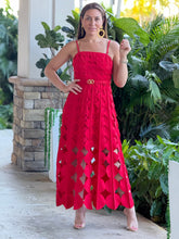 Load image into Gallery viewer, “Georgina” Sleeveless Belted Laser Cut Maxi Dress
