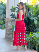 Load image into Gallery viewer, “Georgina” Sleeveless Belted Laser Cut Maxi Dress
