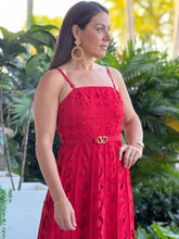 Load image into Gallery viewer, “Georgina” Sleeveless Belted Laser Cut Maxi Dress
