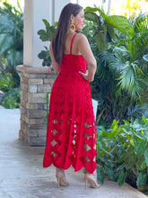 Load image into Gallery viewer, “Georgina” Sleeveless Belted Laser Cut Maxi Dress
