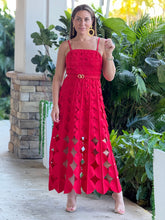 Load image into Gallery viewer, “Georgina” Sleeveless Belted Laser Cut Maxi Dress
