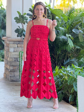 Load image into Gallery viewer, “Georgina” Sleeveless Belted Laser Cut Maxi Dress
