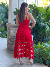 Load image into Gallery viewer, “Georgina” Sleeveless Belted Laser Cut Maxi Dress
