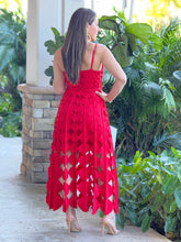 Load image into Gallery viewer, “Georgina” Sleeveless Belted Laser Cut Maxi Dress
