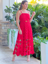 Load image into Gallery viewer, “Georgina” Sleeveless Belted Laser Cut Maxi Dress
