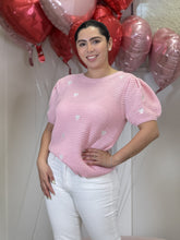 Load image into Gallery viewer, &quot;Diana&quot; Short Sleeve Hearts Details Knit Sweater
