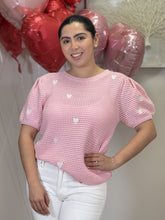 Load image into Gallery viewer, &quot;Diana&quot; Short Sleeve Hearts Details Knit Sweater
