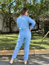 Load image into Gallery viewer, &quot;Dulce&quot; Long Sleeve Open Front Tie Denim Tencel Jumpsuit.
