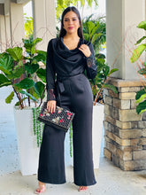 Load image into Gallery viewer, &quot;Cherly&quot; Cowl Belted Sequin Sleeve Band Detailing Jumpsuit
