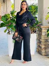 Load image into Gallery viewer, &quot;Cherly&quot; Cowl Belted Sequin Sleeve Band Detailing Jumpsuit
