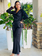 Load image into Gallery viewer, &quot;Cherly&quot; Cowl Belted Sequin Sleeve Band Detailing Jumpsuit
