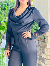 Load image into Gallery viewer, &quot;Cherly&quot; Cowl Belted Sequin Sleeve Band Detailing Jumpsuit

