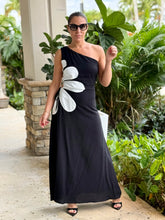 Load image into Gallery viewer, &quot;Esme&quot; One Shoulder Sleeve , Cut Out And Flower Detail On The Side Midi Dress
