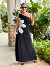 Load image into Gallery viewer, &quot;Esme&quot; One Shoulder Sleeve , Cut Out And Flower Detail On The Side Midi Dress
