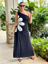 Load image into Gallery viewer, &quot;Esme&quot; One Shoulder Sleeve , Cut Out And Flower Detail On The Side Midi Dress
