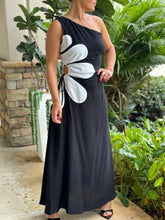 Load image into Gallery viewer, &quot;Esme&quot; One Shoulder Sleeve , Cut Out And Flower Detail On The Side Midi Dress
