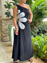 Load image into Gallery viewer, &quot;Esme&quot; One Shoulder Sleeve , Cut Out And Flower Detail On The Side Midi Dress
