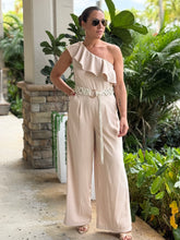 Load image into Gallery viewer, &quot;Noa&quot; One Shoulder Ruffle Sleeve Belted Jumpsuit
