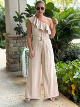 Load image into Gallery viewer, &quot;Noa&quot; One Shoulder Ruffle Sleeve Belted Jumpsuit
