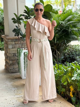 Load image into Gallery viewer, &quot;Noa&quot; One Shoulder Ruffle Sleeve Belted Jumpsuit
