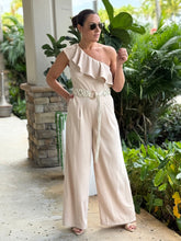 Load image into Gallery viewer, &quot;Noa&quot; One Shoulder Ruffle Sleeve Belted Jumpsuit
