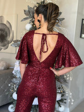 Load image into Gallery viewer, &quot;Alexia&quot; Ruffle Sleeve V-Neck Backless Jumpsuit
