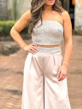 Load image into Gallery viewer, &quot;Krystal&quot; Satin Sequins Details Tube Top And Pants Set
