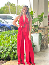 Load image into Gallery viewer, &quot;Hanna&quot; Halter Tie Front Split Jumpsuit
