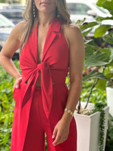 Load image into Gallery viewer, &quot;Hanna&quot; Halter Tie Front Split Jumpsuit
