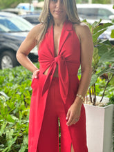 Load image into Gallery viewer, &quot;Hanna&quot; Halter Tie Front Split Jumpsuit
