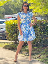 Load image into Gallery viewer, &quot;Gio&quot; Sleeveless Button Down Tiered Mini Dress With Self Belt And Pleated Skirt
