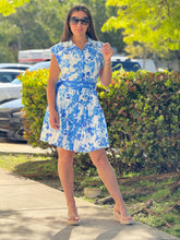 Load image into Gallery viewer, &quot;Gio&quot; Sleeveless Button Down Tiered Mini Dress With Self Belt And Pleated Skirt
