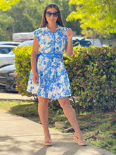 Load image into Gallery viewer, &quot;Gio&quot; Sleeveless Button Down Tiered Mini Dress With Self Belt And Pleated Skirt
