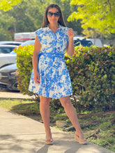 Load image into Gallery viewer, &quot;Gio&quot; Sleeveless Button Down Tiered Mini Dress With Self Belt And Pleated Skirt
