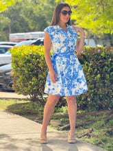 Load image into Gallery viewer, &quot;Gio&quot; Sleeveless Button Down Tiered Mini Dress With Self Belt And Pleated Skirt
