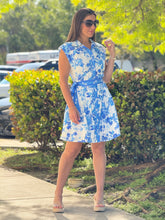 Load image into Gallery viewer, &quot;Gio&quot; Sleeveless Button Down Tiered Mini Dress With Self Belt And Pleated Skirt
