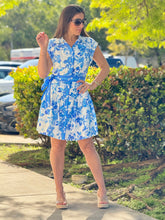 Load image into Gallery viewer, &quot;Gio&quot; Sleeveless Button Down Tiered Mini Dress With Self Belt And Pleated Skirt
