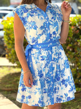 Load image into Gallery viewer, &quot;Gio&quot; Sleeveless Button Down Tiered Mini Dress With Self Belt And Pleated Skirt

