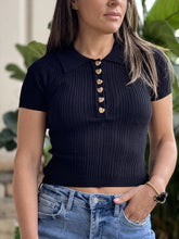 Load image into Gallery viewer, &quot;Love&quot; Textured Knit Polo Hearts Buttons
