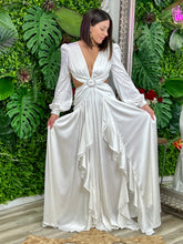 Load image into Gallery viewer, “Francesca” Satin Long Sleeve With Ruffes Maxi Dress
