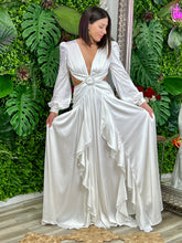 Load image into Gallery viewer, “Francesca” Satin Long Sleeve With Ruffes Maxi Dress
