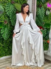 Load image into Gallery viewer, “Francesca” Satin Long Sleeve With Ruffes Maxi Dress
