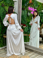 Load image into Gallery viewer, “Francesca” Satin Long Sleeve With Ruffes Maxi Dress
