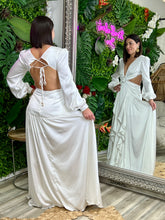 Load image into Gallery viewer, “Francesca” Satin Long Sleeve With Ruffes Maxi Dress
