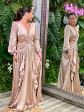 Load image into Gallery viewer, “Francesca ” Satin Long Sleeve With Ruffes Maxi Dress
